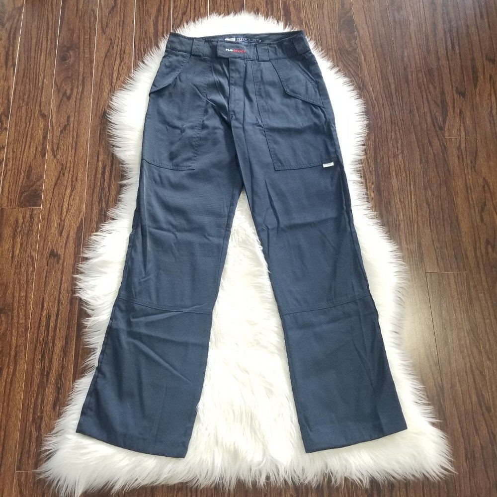 Flosport Navy Blue Work Pants Flap Zipper Front Deep Pockets Belt Loop